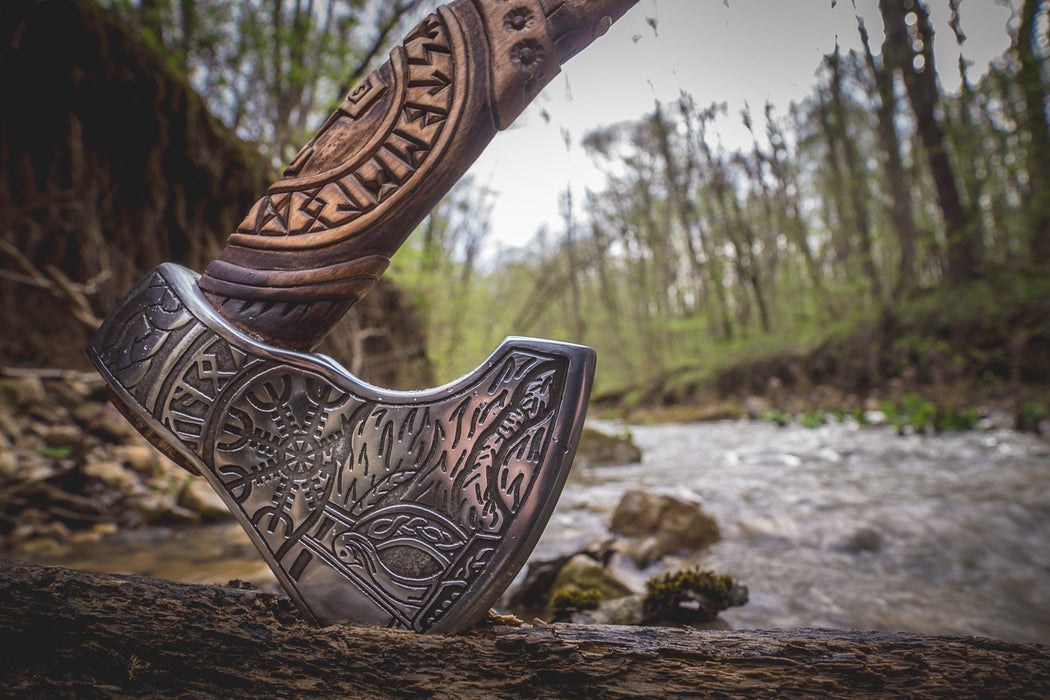 Handmade Viking Axe - Odin + Helm of Awe-VikingStyle