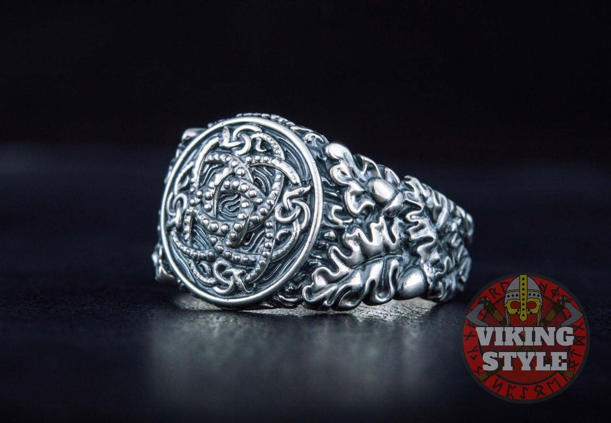 Jörmungandr Ring - Oak Leaves, 925 Silver — VikingStyle