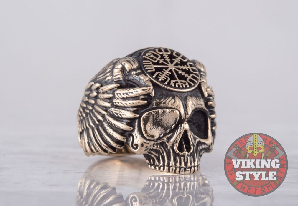Vagvisir Rune Ring - Skull, Bronze