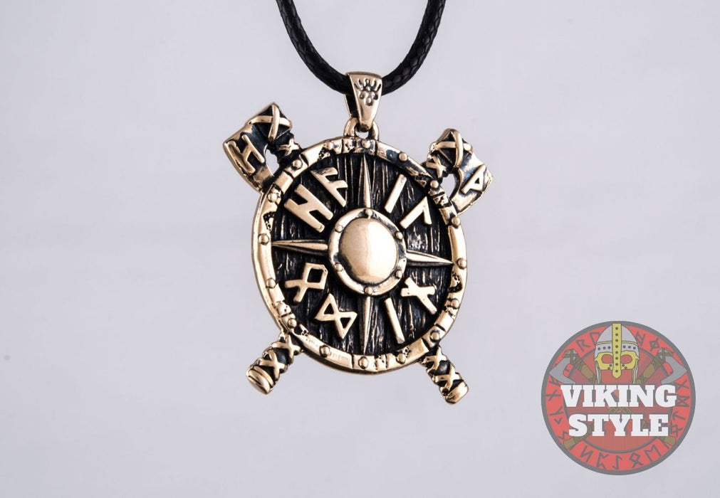 Viking Shield & Axe Pendant - Bronze