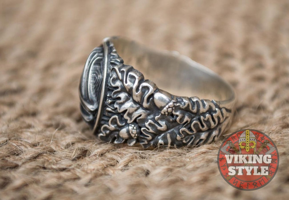 Valknut Ring II - Oak Leaves, 925 Silver