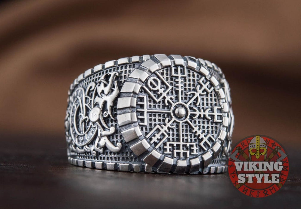 Vegvísir Ring - Dragon, 925 Silver