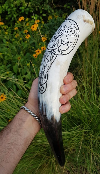 Norse Wolf Drinking Horn