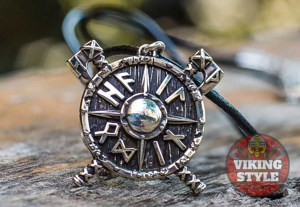 Viking Shield & Axe Pendant - Small, 925 Silver