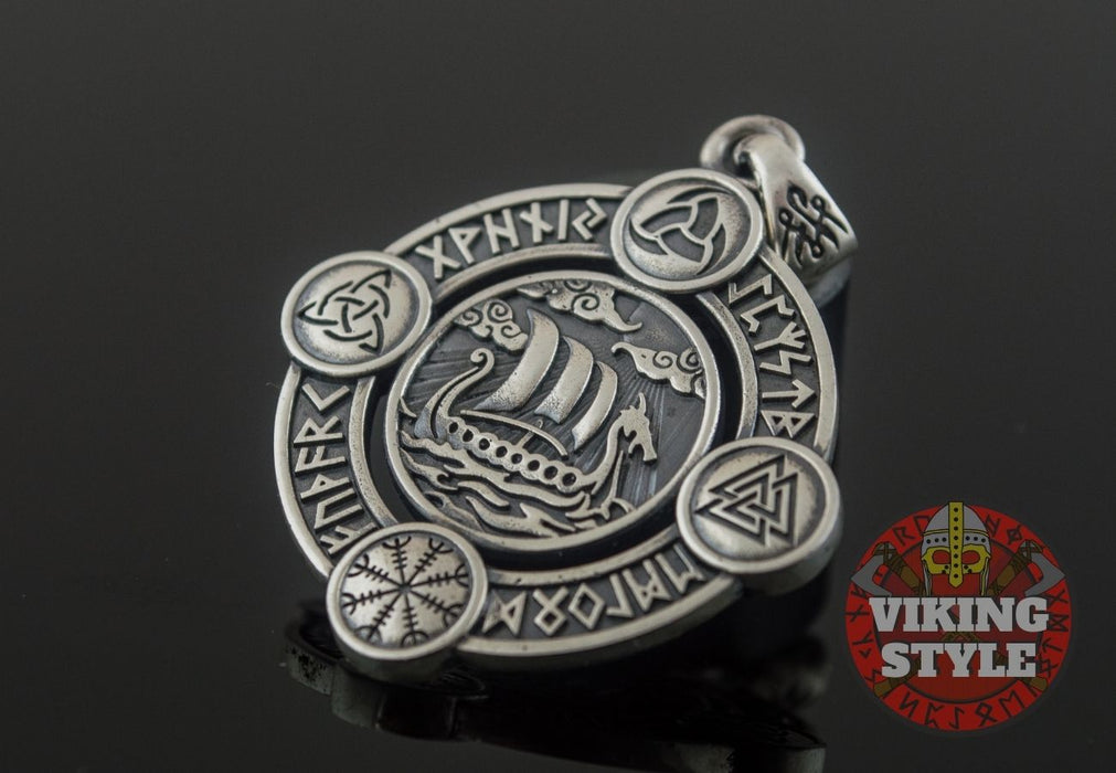 Viking Ship Pendant VI - Drakkar, 925 Silver
