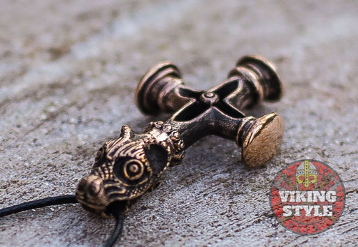 Viking Necklaces - Icelandic Wolf Cross Pendant Bronze