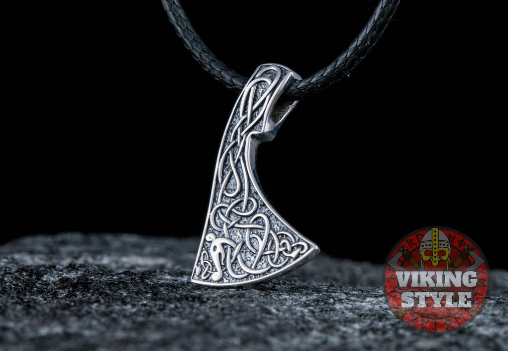 Viking Axe Head Pendant - Jormungandr, 925 Silver