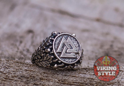 Viking Rings - Valknut Ring with leaves