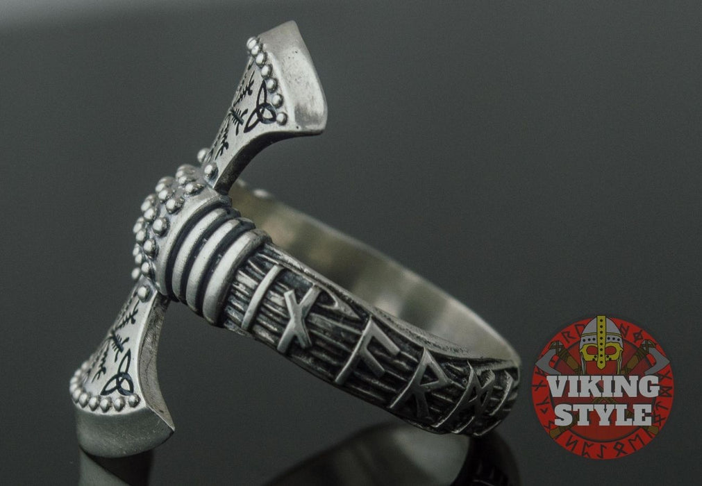 Viking Axe Ring - Helm of Awe, 925 Silver