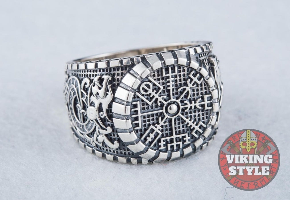 Vegvísir Ring - Dragon, 925 Silver