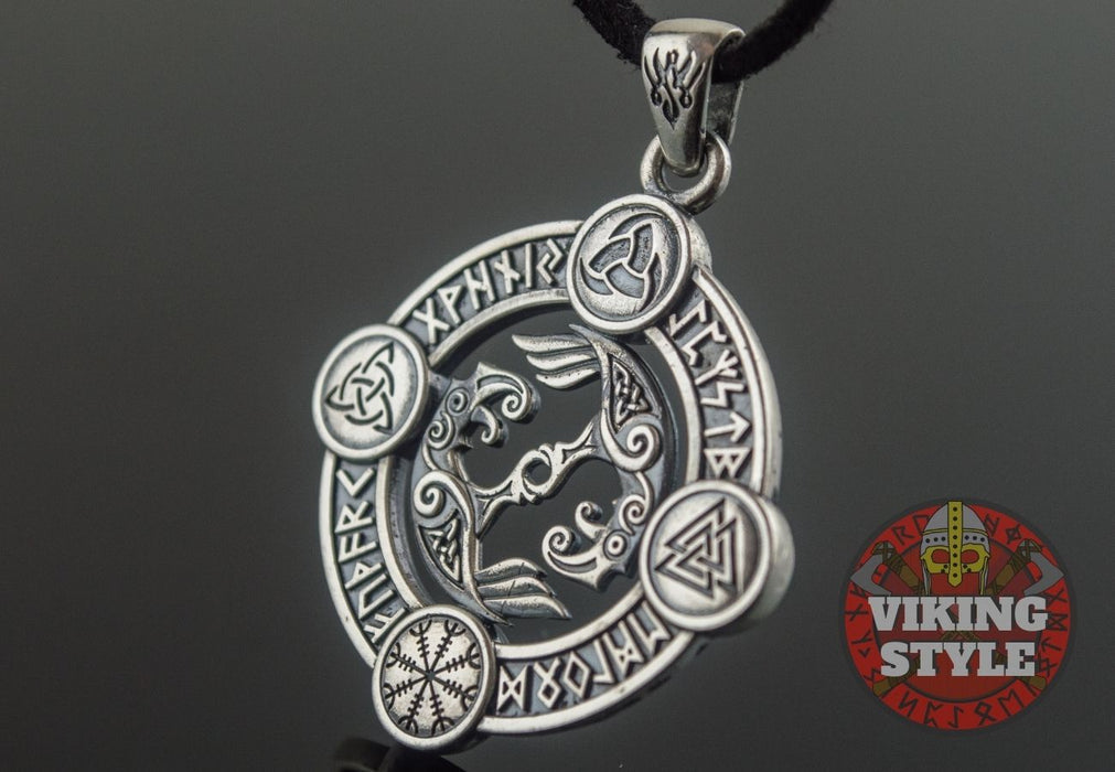 Huginn & Muninn Pendant - Norse Symbols, 925 Silver