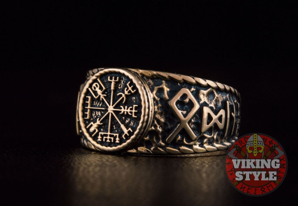 Vegvísir Ring - Odin Collection, Bronze