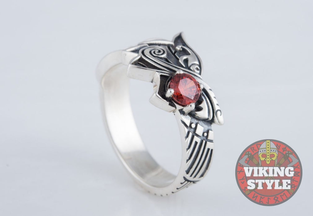 Fenrir Ring - Red Gemstone, 925 Silver