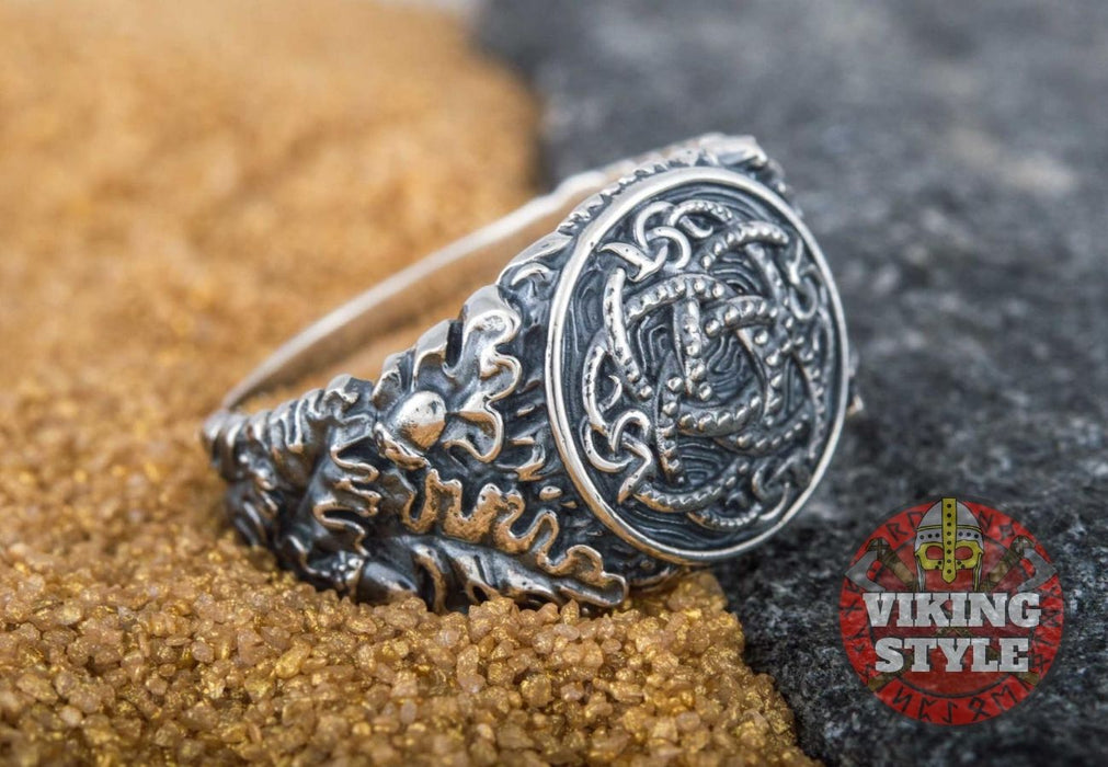 Jörmungandr Ring - Oak Leaves, 925 Silver