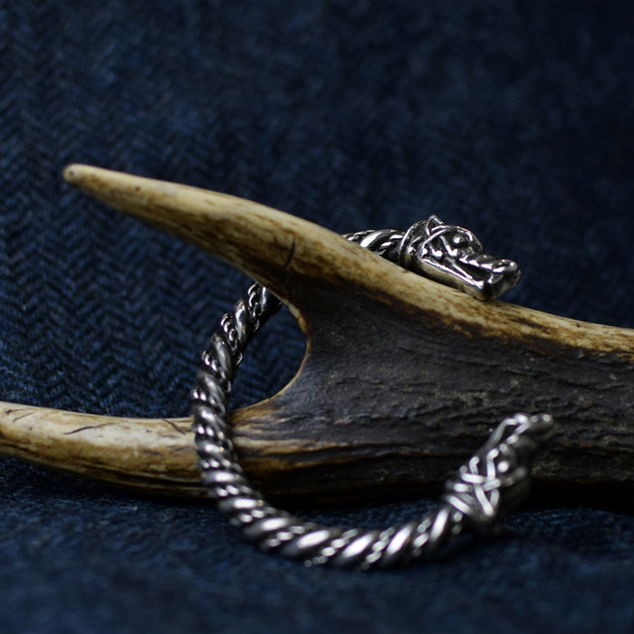 Large Silver Viking Wolf Bracelet