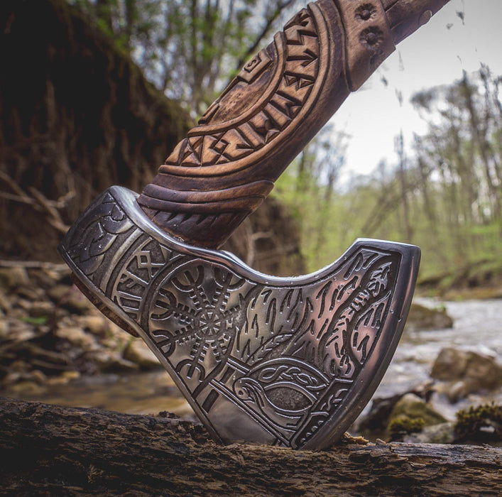 Handmade Viking Axe - Odin + Helm of Awe-VikingStyle