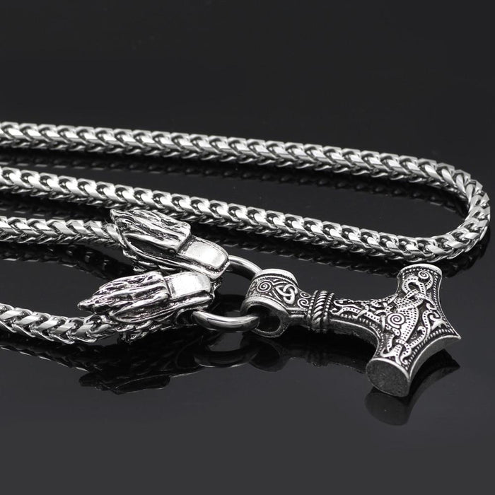 Mjolnir Pendant with Wolf Chain-VikingStyle